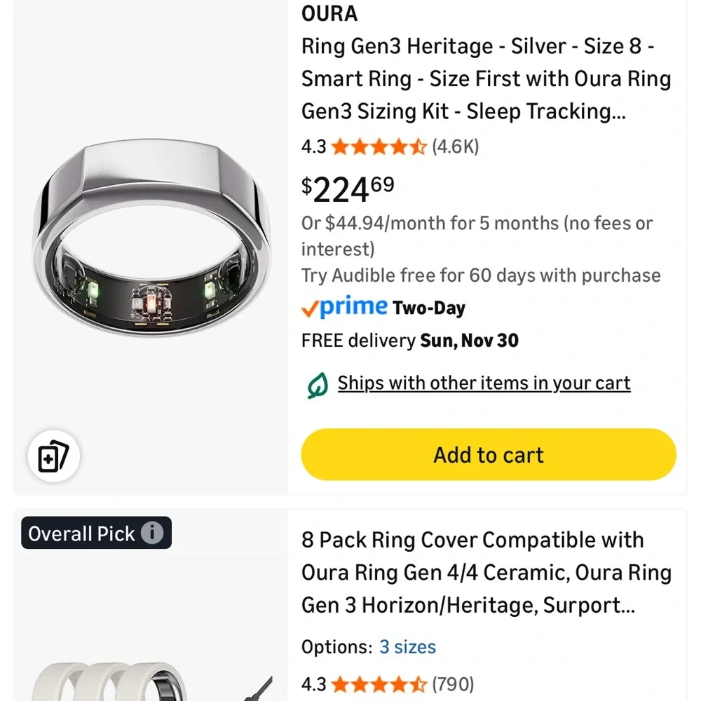 Oura Silver smart Ring, heritage, generation 3 size 8